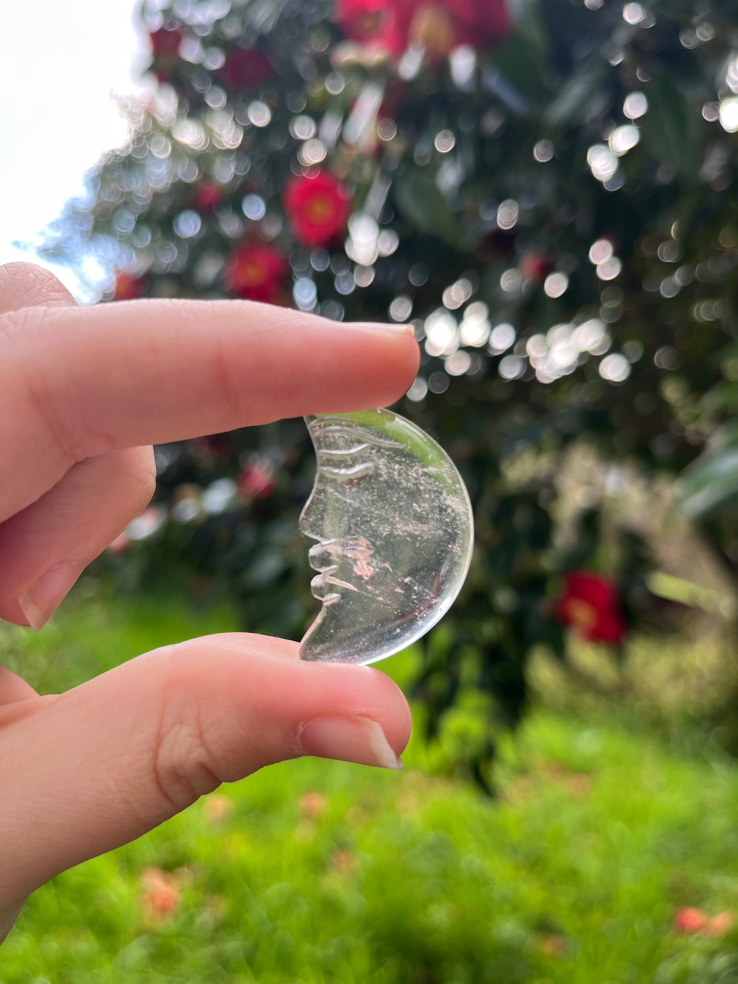Clear Quartz Moon Carving