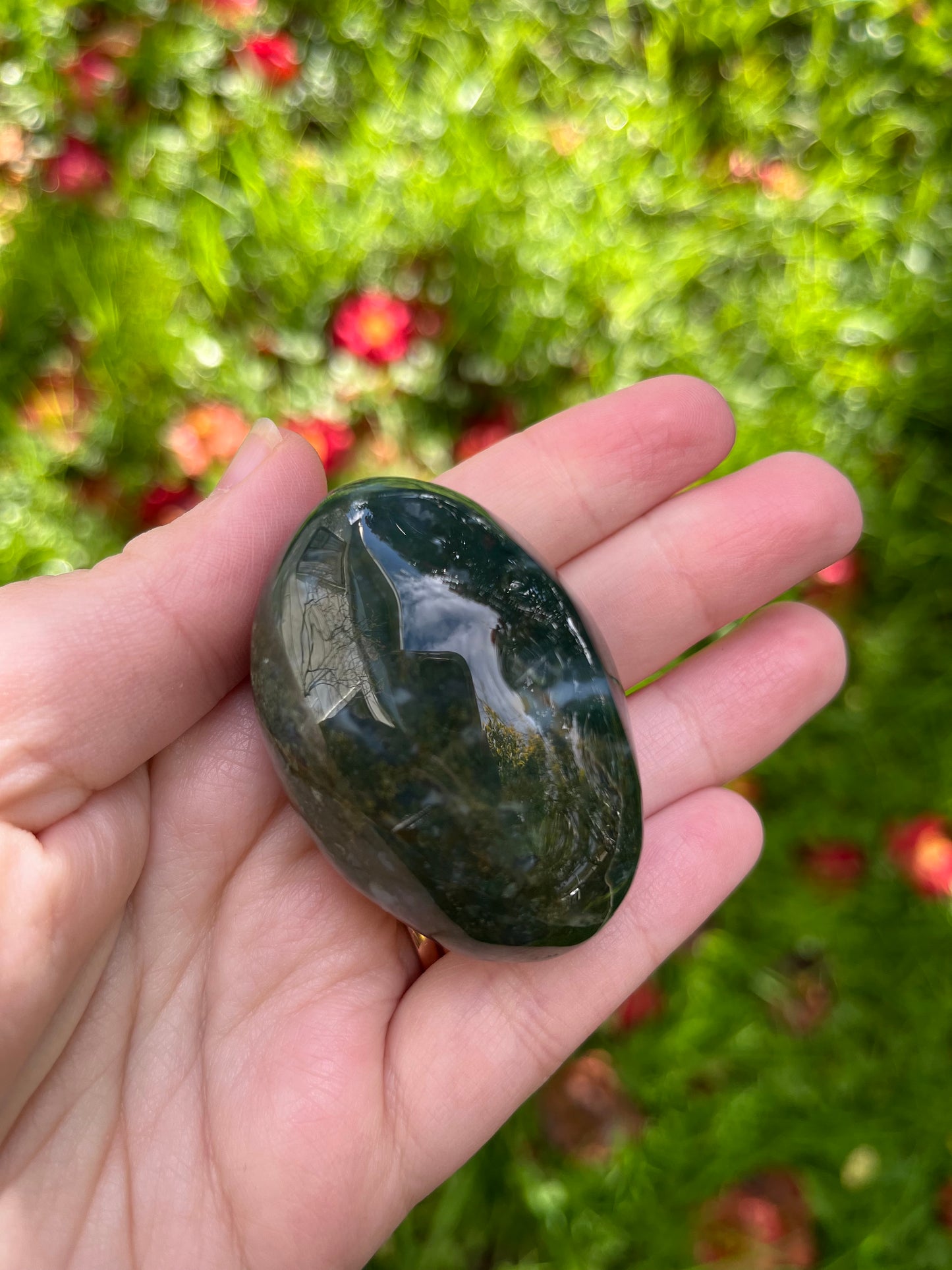 Moss Agate Crystal Palm Stone