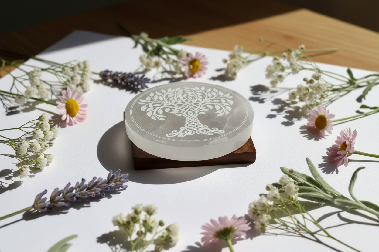 Selenite Disc - Celtic Tree of Life