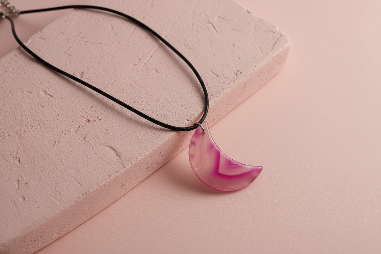 Pink Agate Moon Necklace