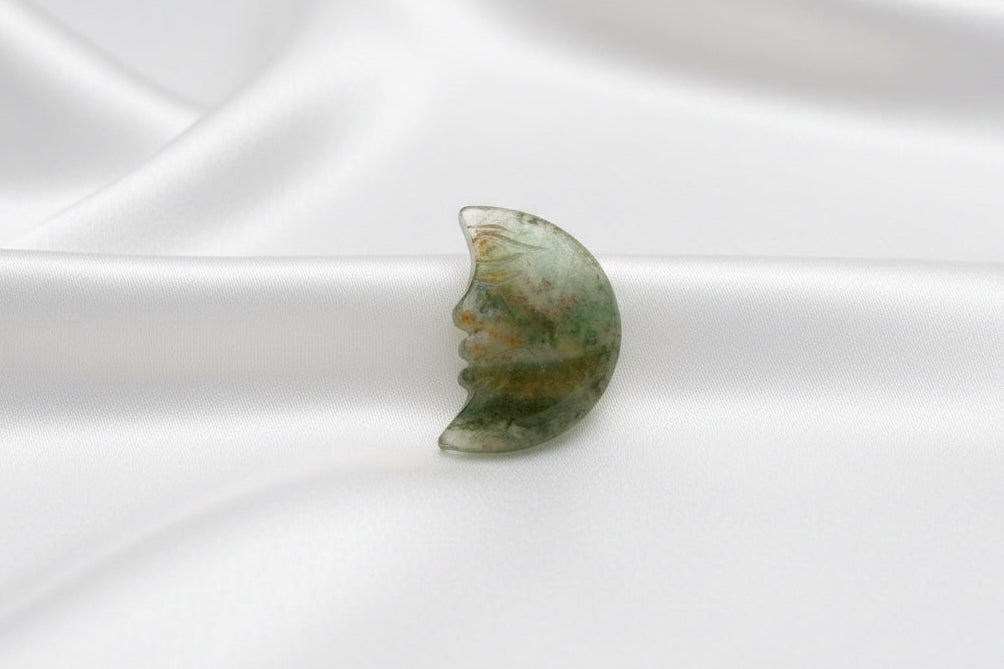 Moss Agate Moon Carving