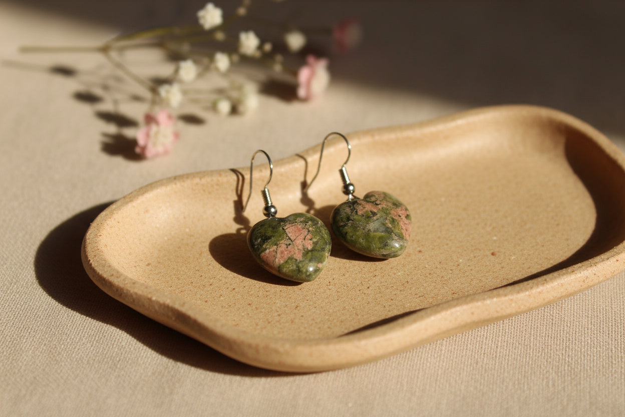 Unakite Heart Earrings