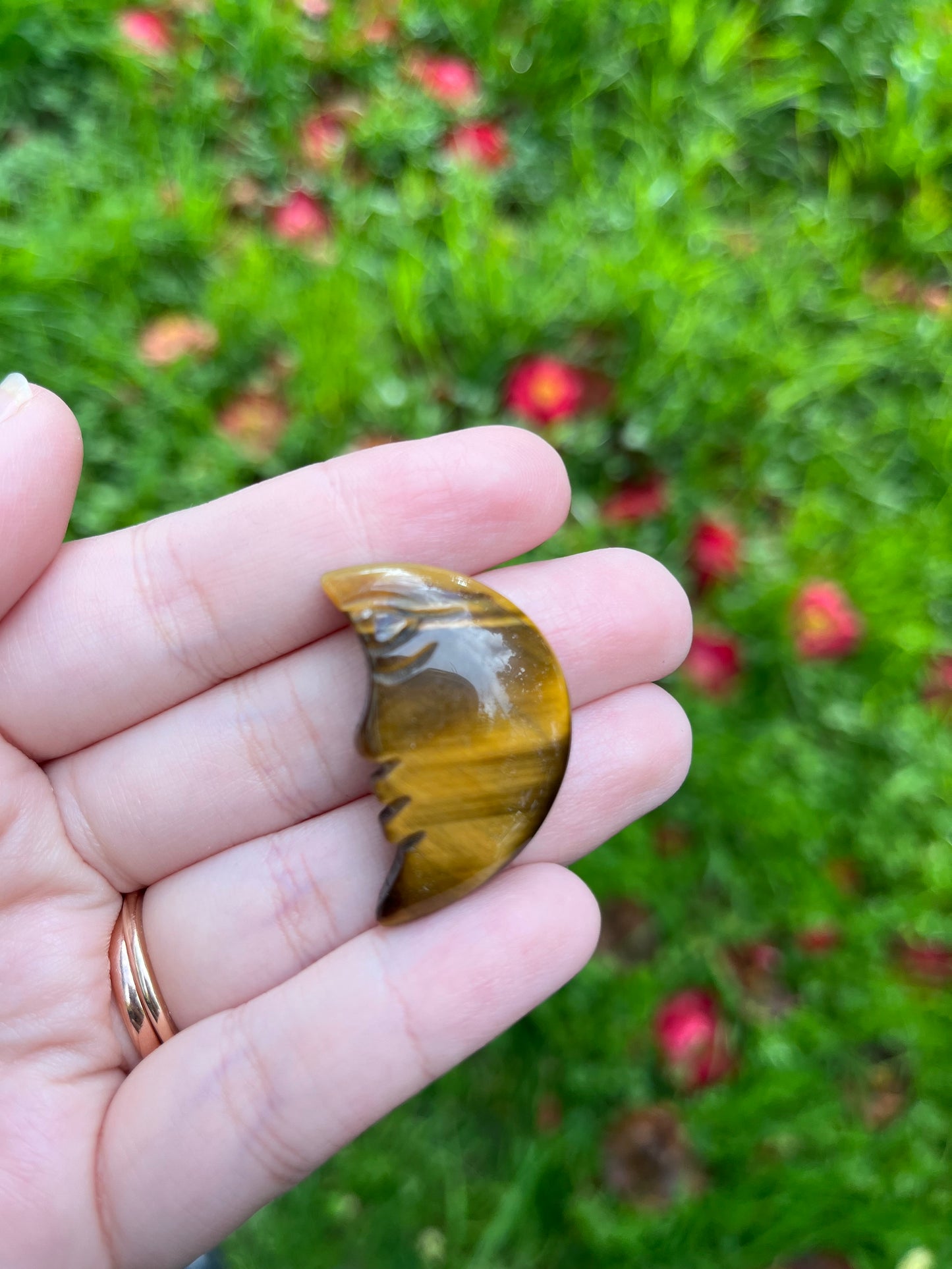 Tigers Eye Moon Carving