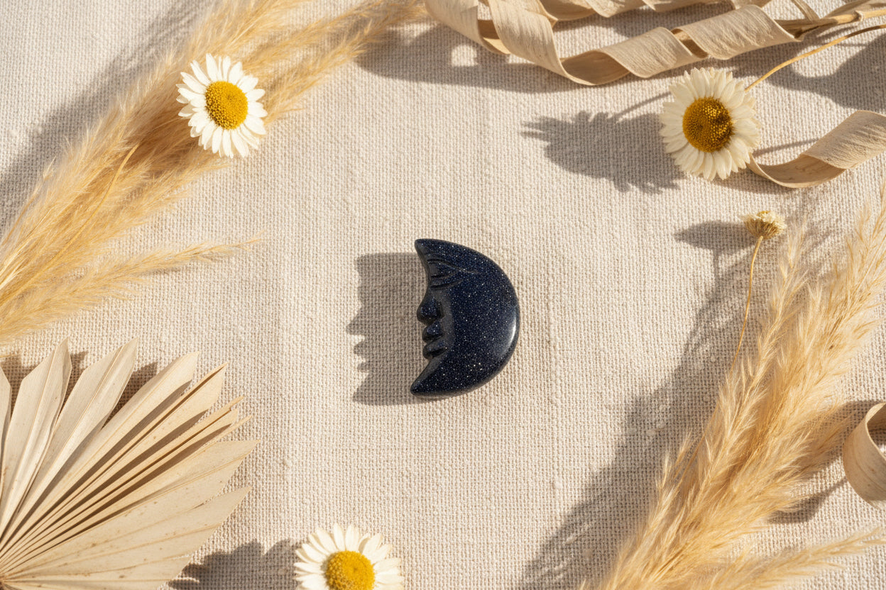 Blue Goldstone Moon Carving