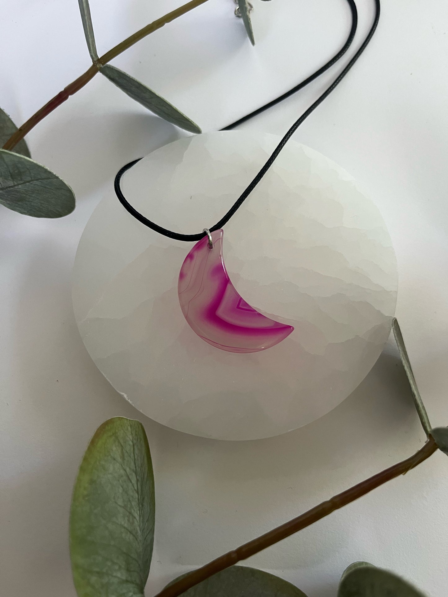 Pink Agate Moon Necklace