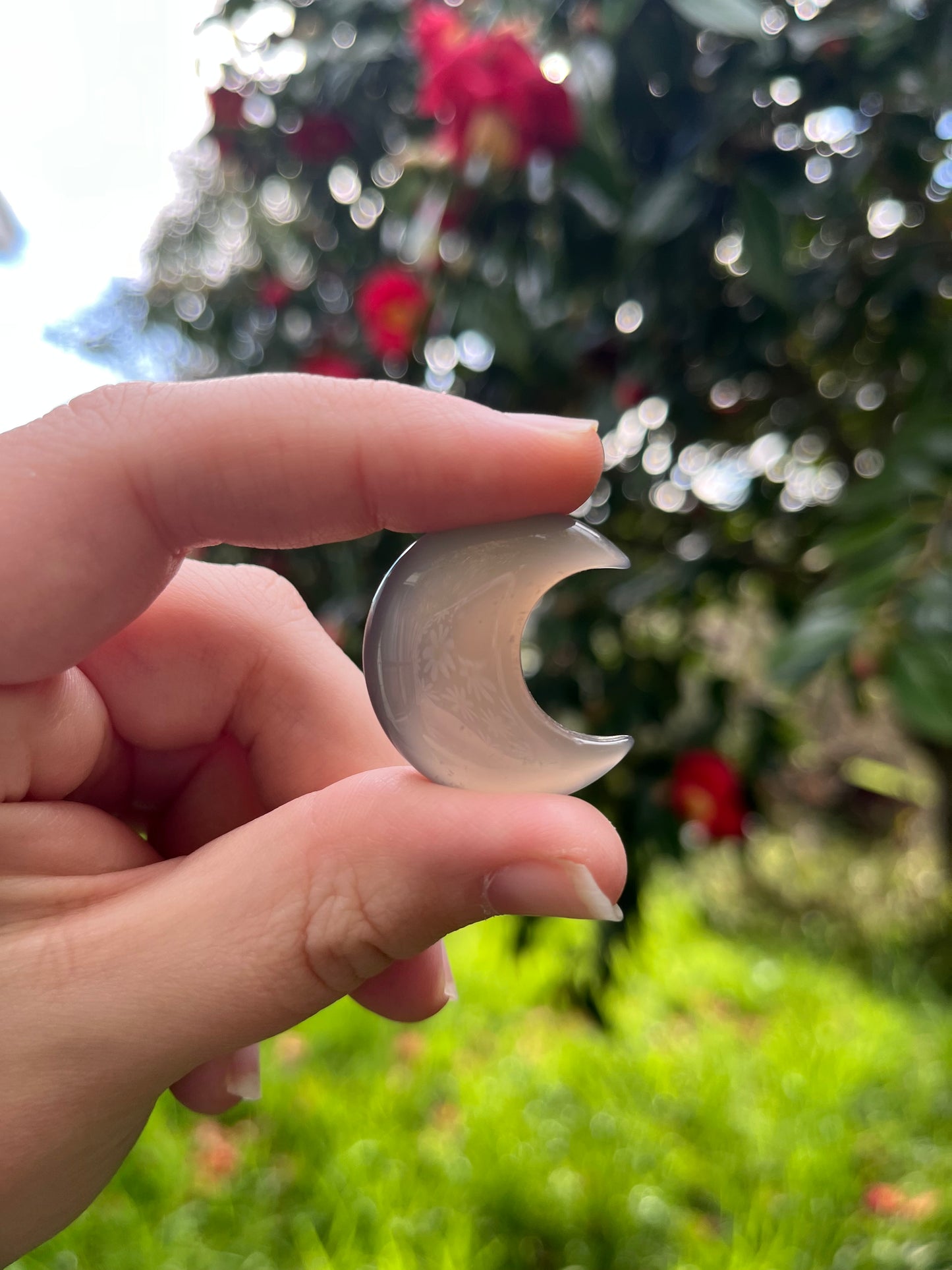Grey Agate Moon Carving