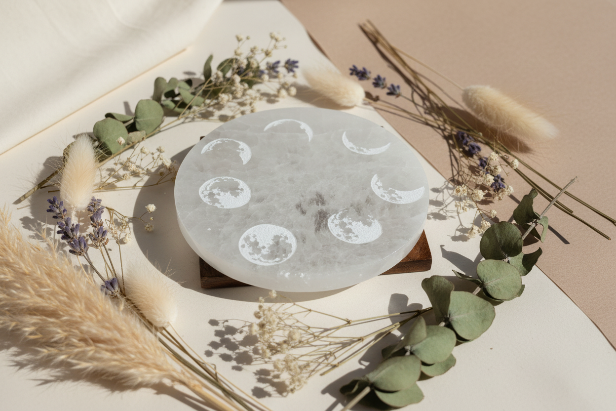 Selenite Disc - Moon Phases