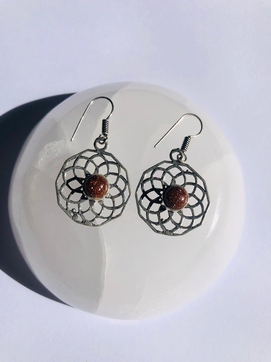 Goldstone Flower of Life Earrings