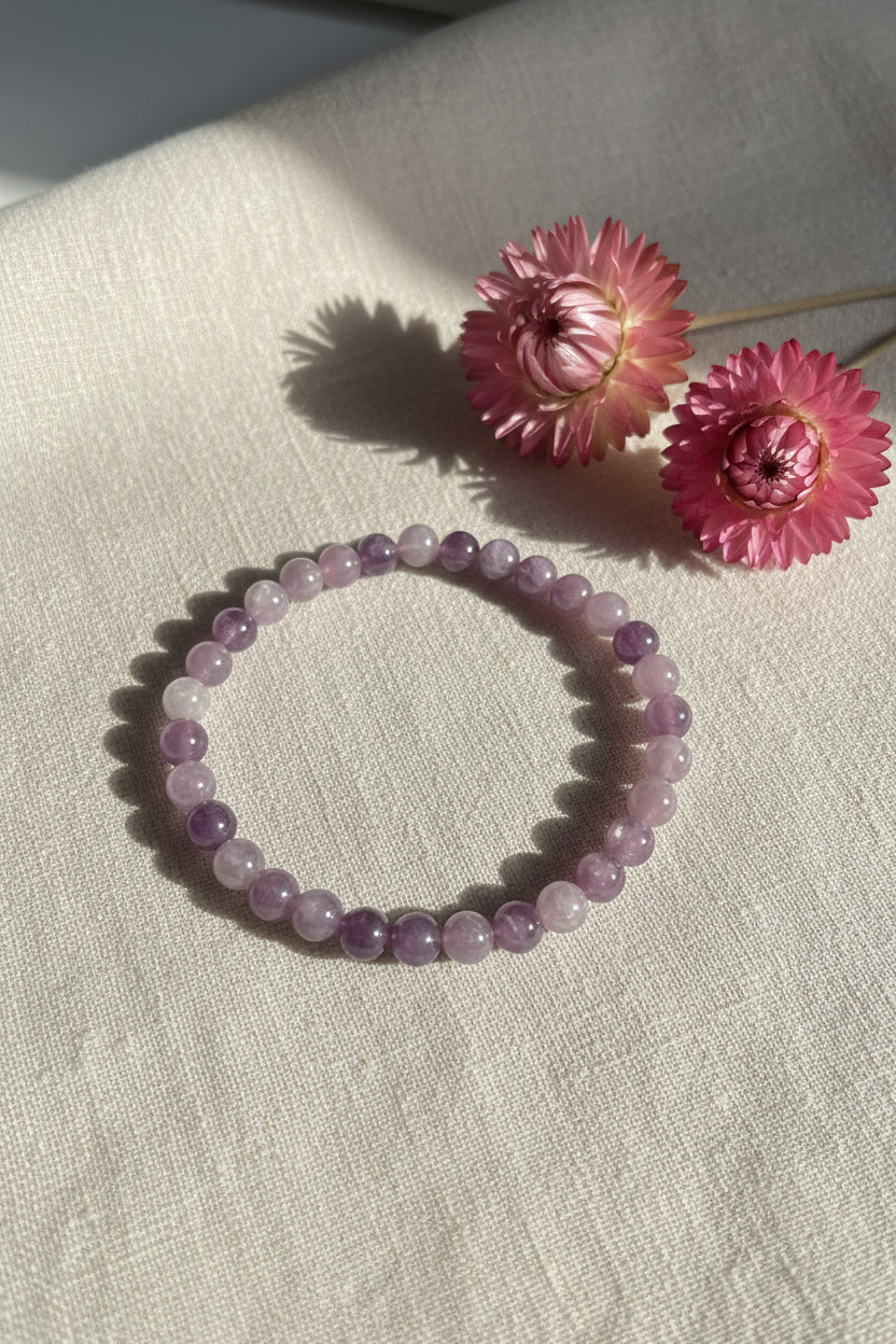 Lepidolite Round Bead Bracelet