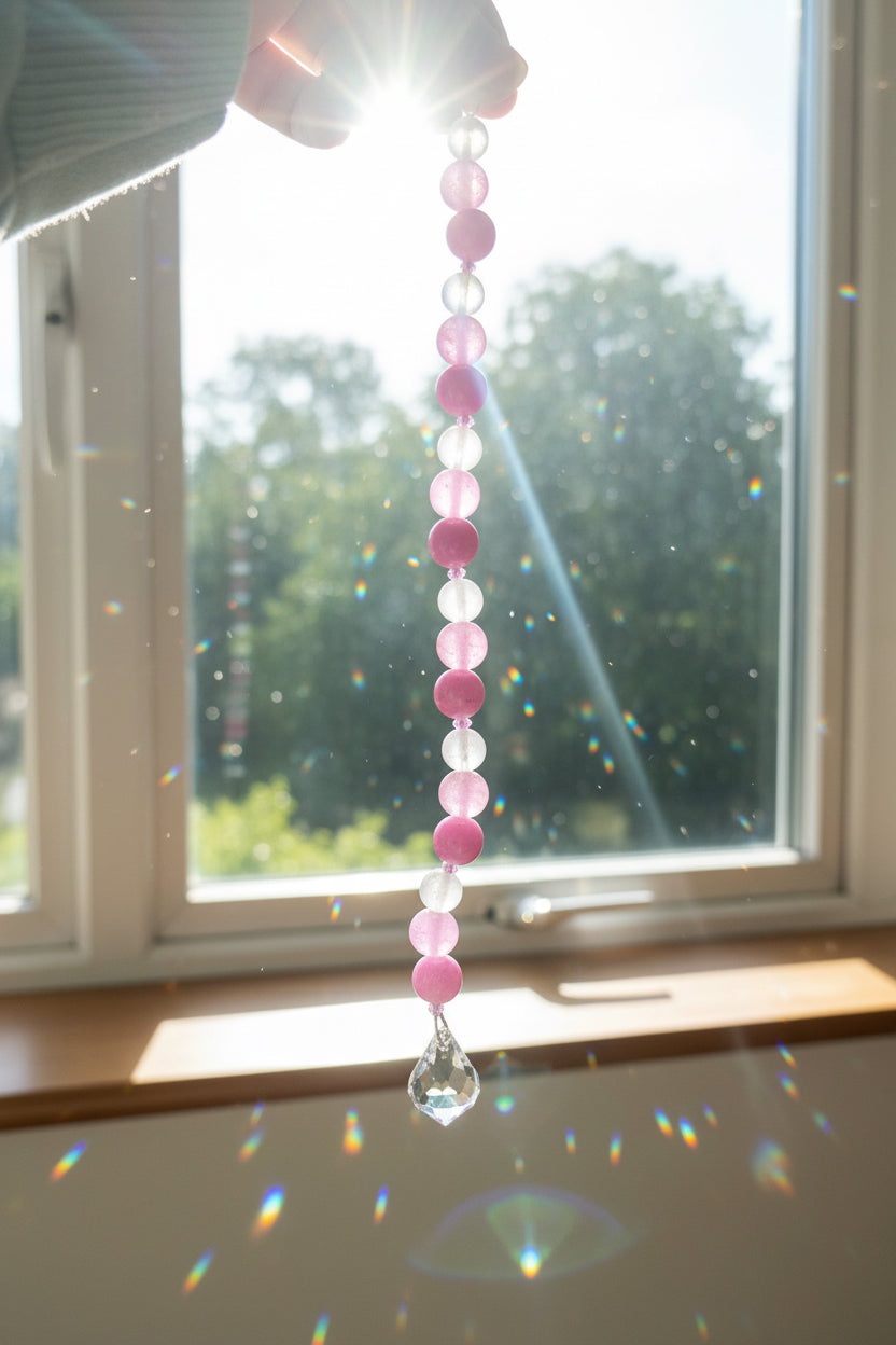 Rose Quartz & Pink Bead Suncatcher