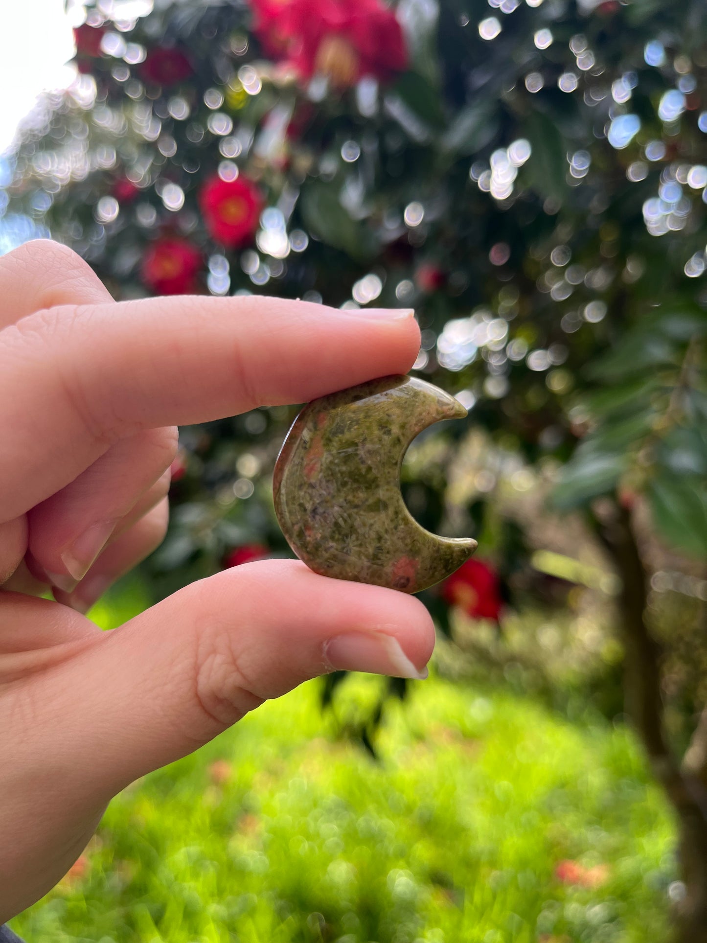 Unakite Moon Carving