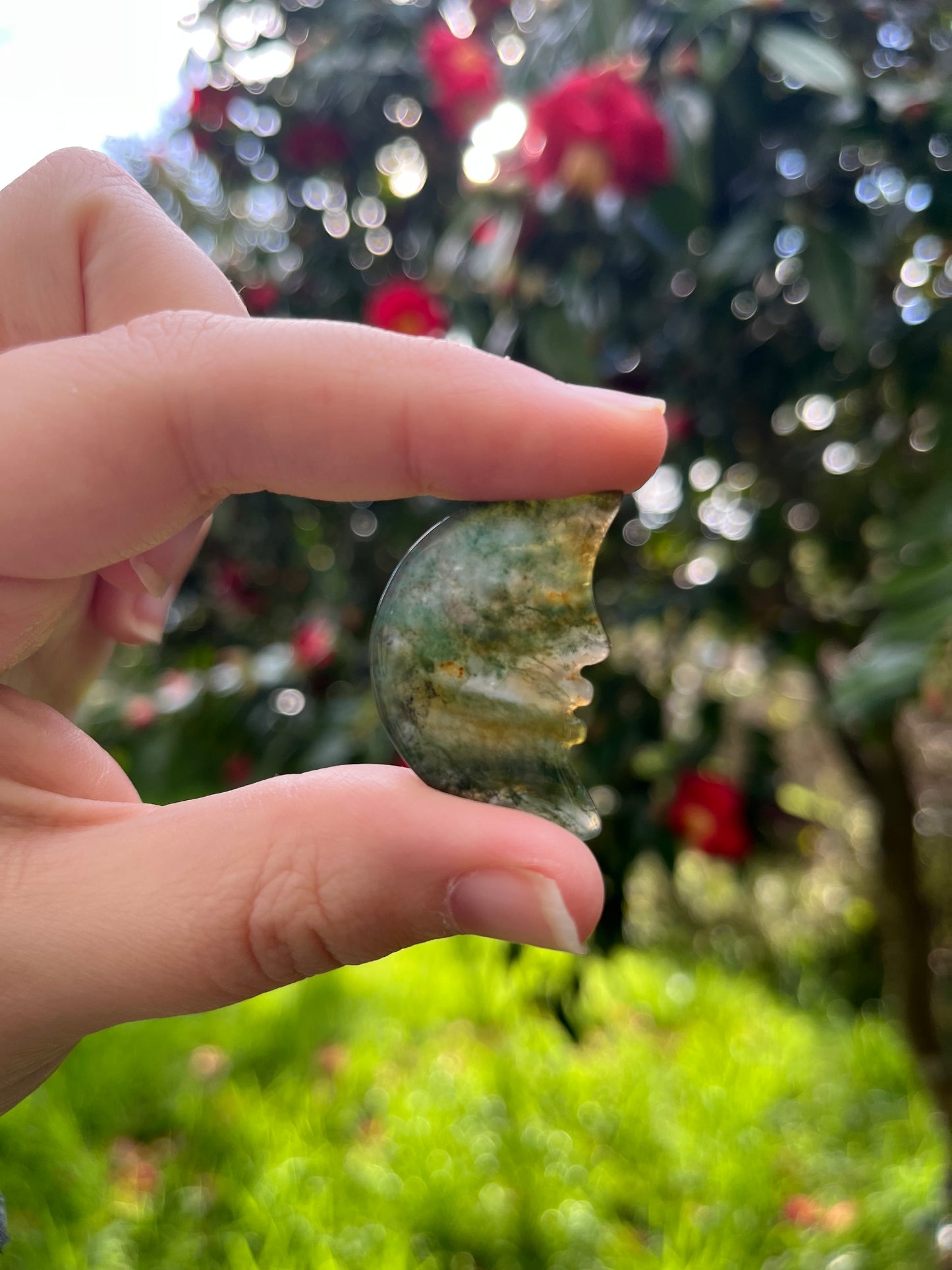 Moss Agate Moon Carving