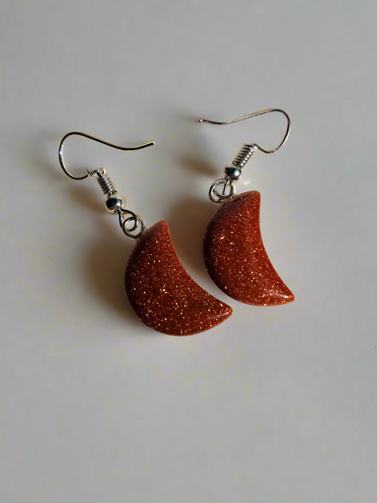 Goldstone Moon Earrings