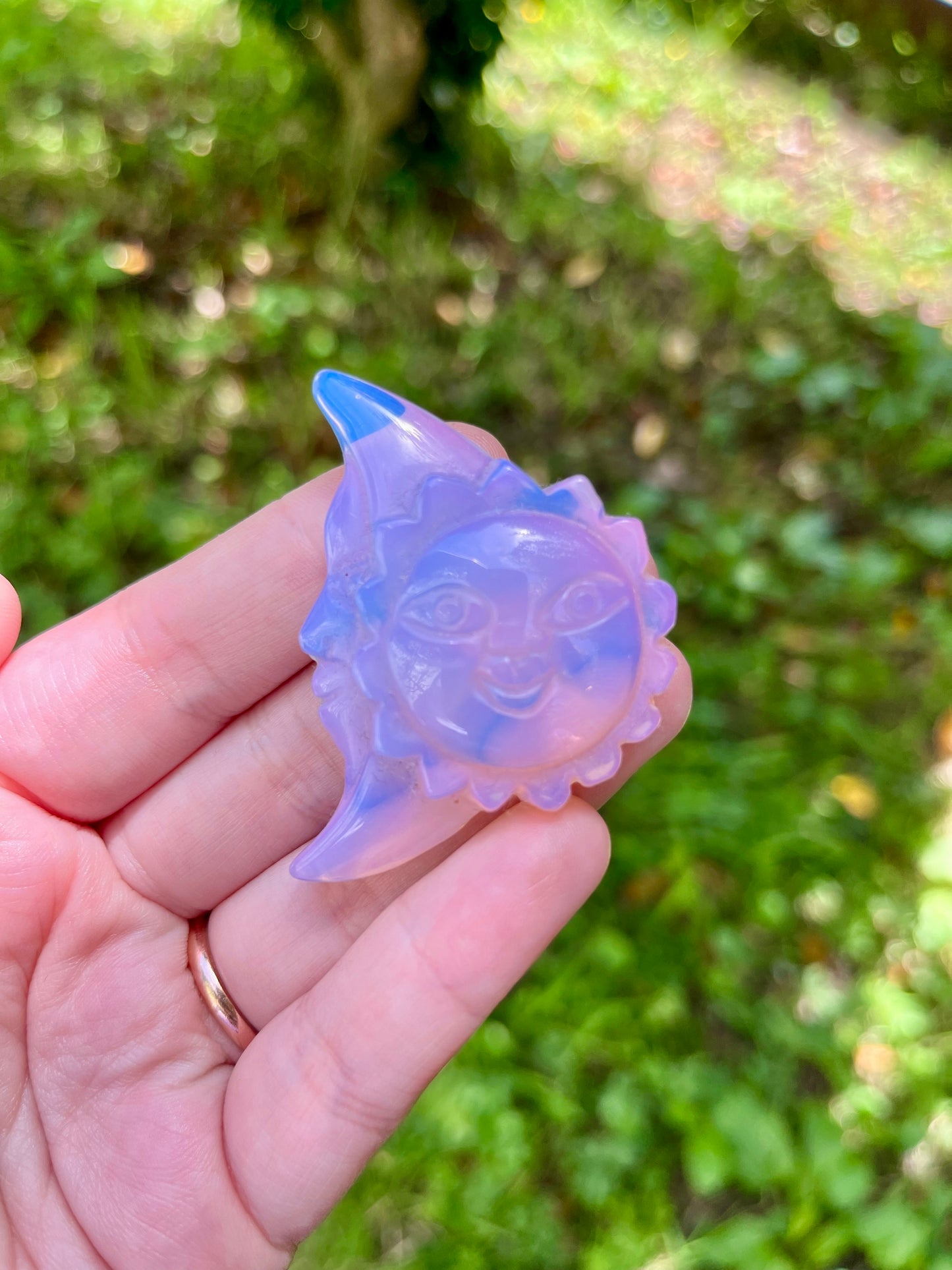 Pink Opalite Moon Carving