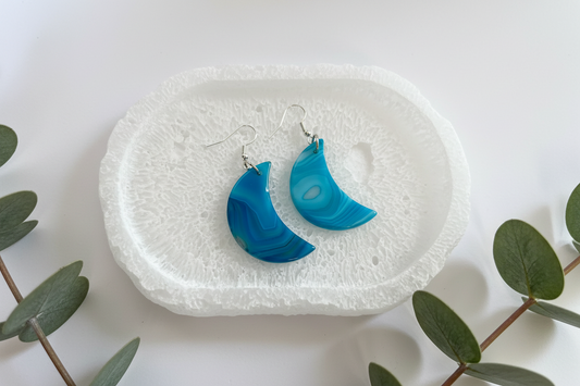Blue Agate Moon Earrings