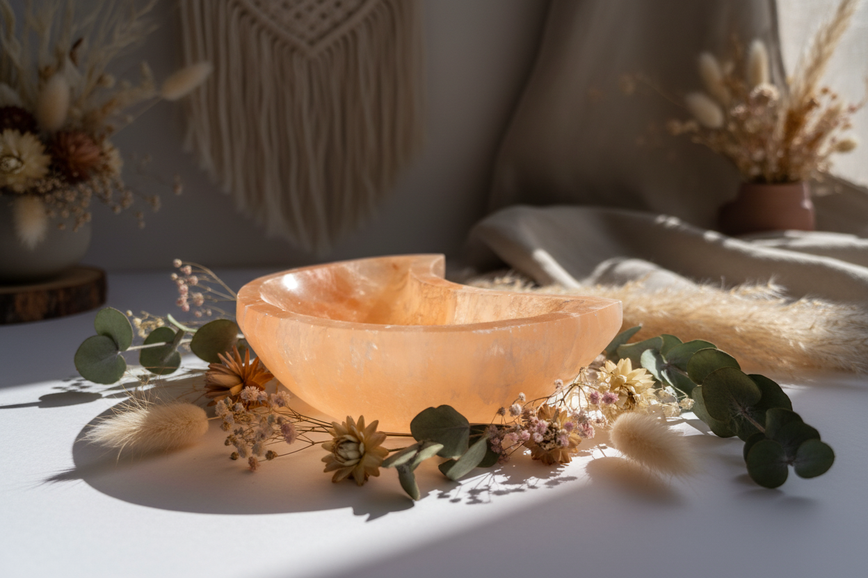 Orange Selenite Moon Bowl