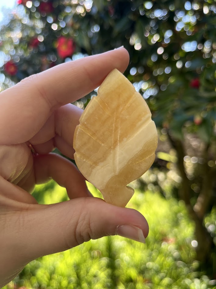 Orange Calcite Leaf Carving