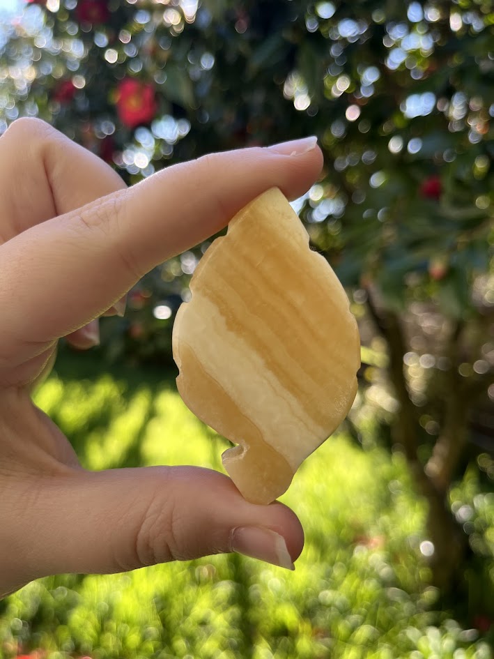 Orange Calcite Leaf Carving