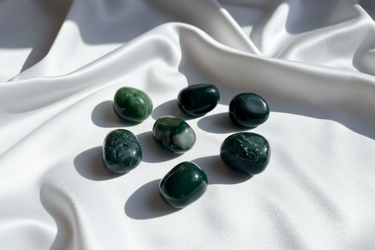 Moss Agate Crystal Tumbled Stone NZ for growth and new beginnings