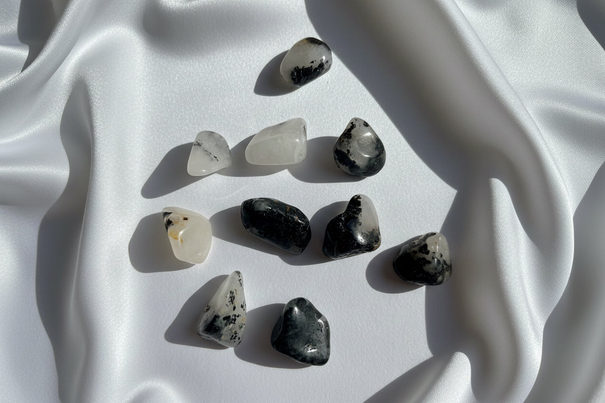 Quartz with Black Tourmaline Crystal Tumbled Stone for Grounding