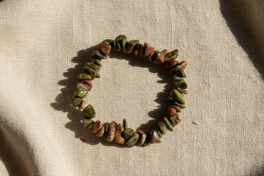 Unakite Crystal Chip Bracelet - Crystal Bracelets NZ