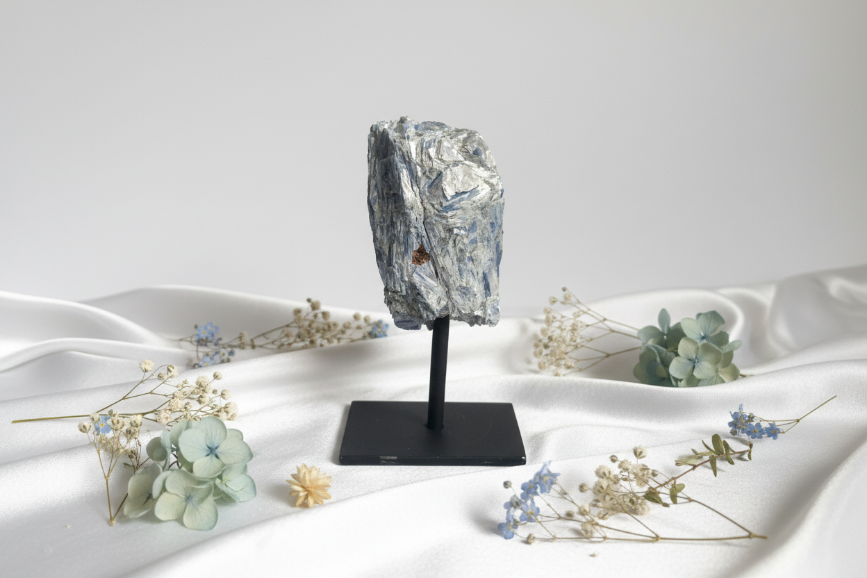 Blue Kyanite & Quartz Cluster on Stand