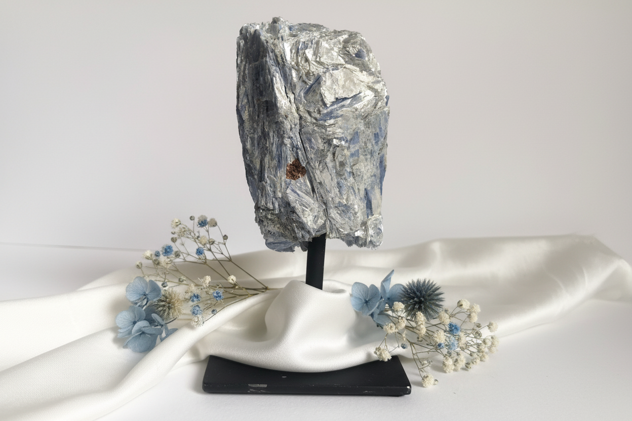 Blue Kyanite & Quartz Cluster on Stand