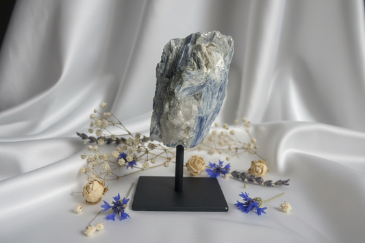 Blue Kyanite & Quartz Cluster on Stand